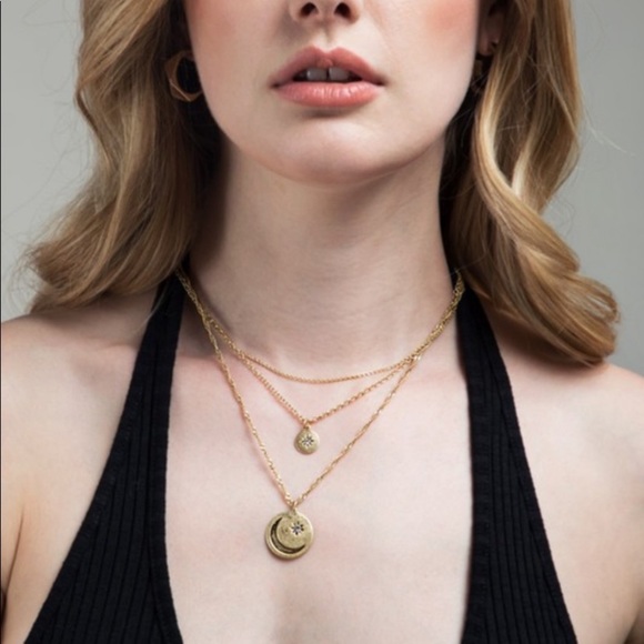 Celestial Moon Charm Necklace - Three Layered - Picture 3 of 6